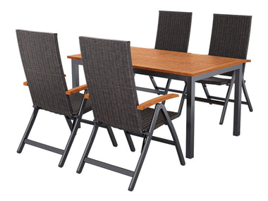 Table de jardin + Lot de 4 fauteuils pliants tressés Valencia