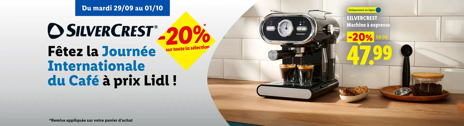 Journée internationale du café à prix Lidl : -20% sur la sélection Silvercrest, machine à expresso à 47,99 € au lieu de 59,99 €