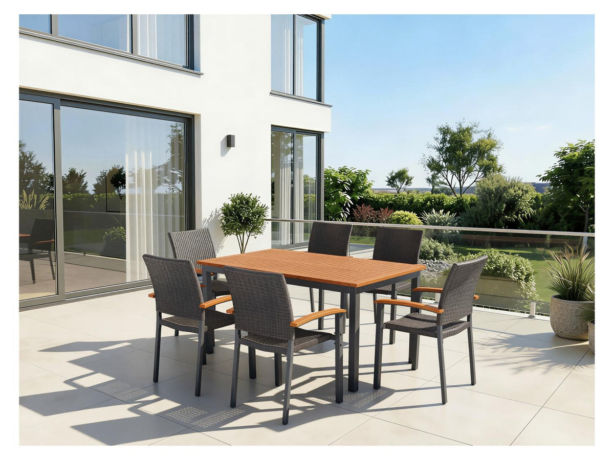 Table de jardin + Lot de 6 fauteuils en résine tressée Valencia